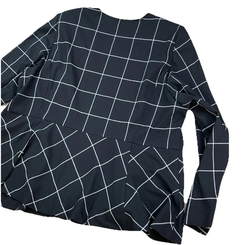 Lane Bryant Windowpane Peplum Blazer Full Zip Black White Career‎ Womens 22